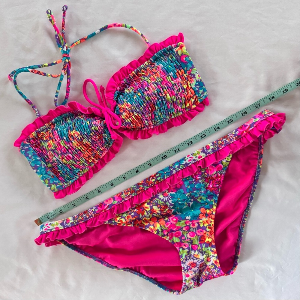Victoria's Secret Pink and Blue Floral Bikini, top medium, bottom large